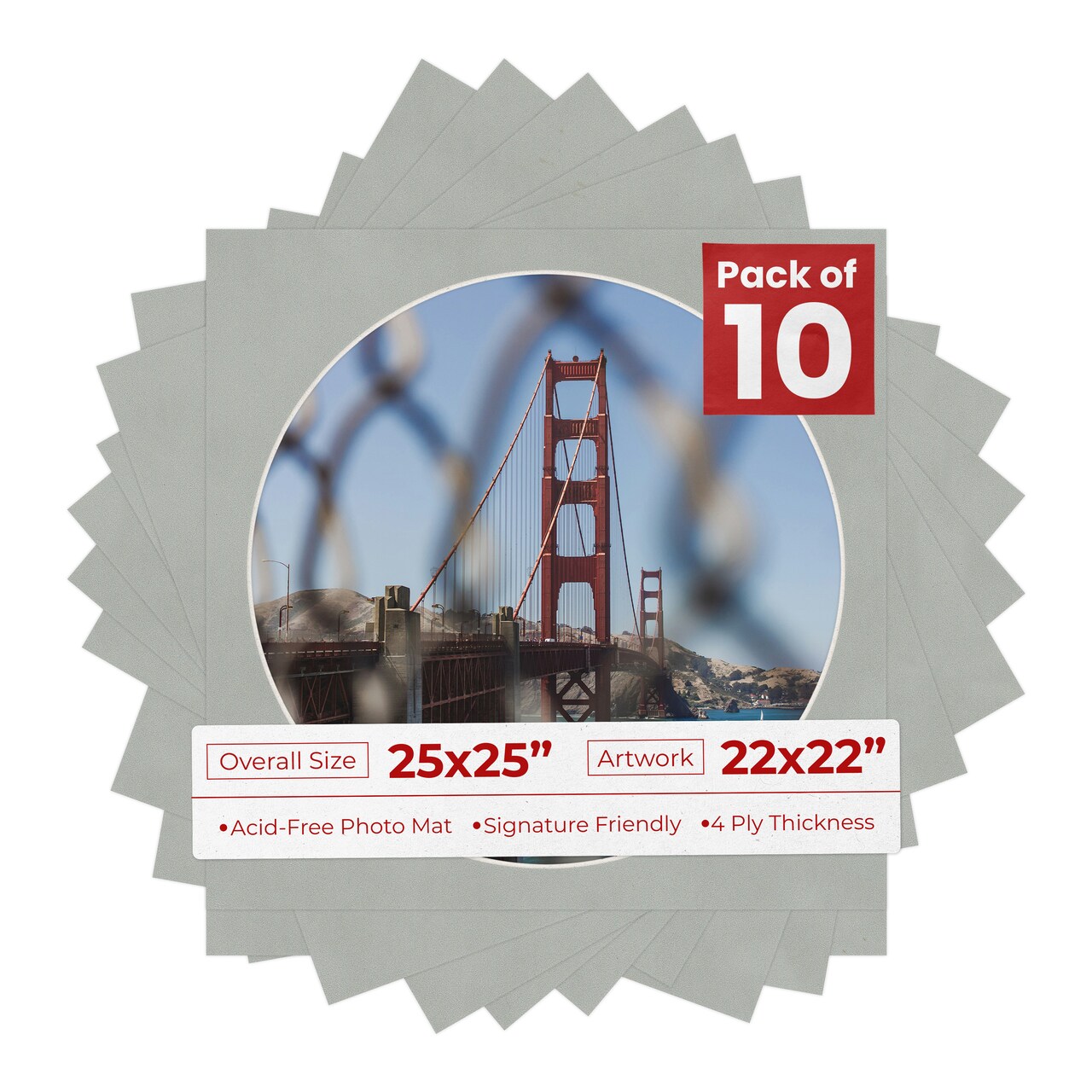 Light Grey Suede Mat Board for 25x25 Frames - Circle Opening for 22x22 Photos